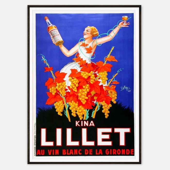 Galrie Kina Lillet 1937 Vintage Poster Art by Roby Retro French Advertising Decor, Black Frame, A3 30 x 42cm (12 x 16inch)