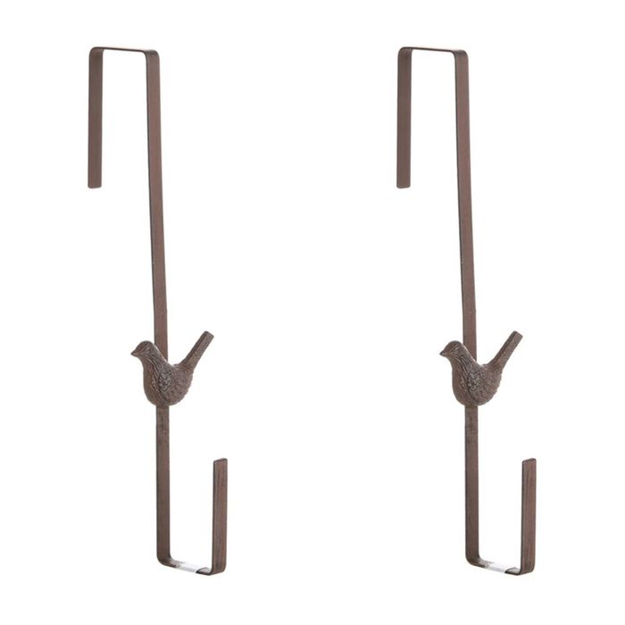 2PK Esschert Design Cast Iron Door Wreath Hanger Bird Home Decor 35.5 cm Brown