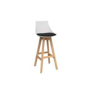 Olg Luna Bar Stool Oak Legs White Shell Black Vinyl Seat Pad