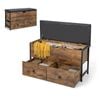 Costway Flip Top Storage Bench Wood Storage Ottoman W/seat Cushion & 2 Drawers Brown