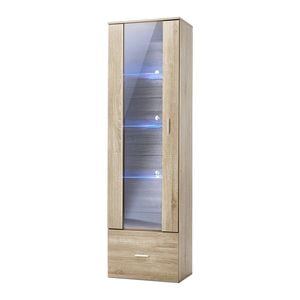 Oikiture Display Cabinet Buffet Sideboard LED Light Storage Cupboard Natural