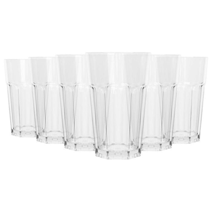 Argon Tableware 400ml Plastic Highball Glasses - Set of 6 - Clear Reusable Cocktail Champagne Fizz Cola Tumbler Drinking Cups