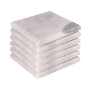 Argon Tableware 10cm Marble Coasters - Set Of 6 White Square Drink Dining Table Drinks Coaster Reusable Drinking Glass Mats