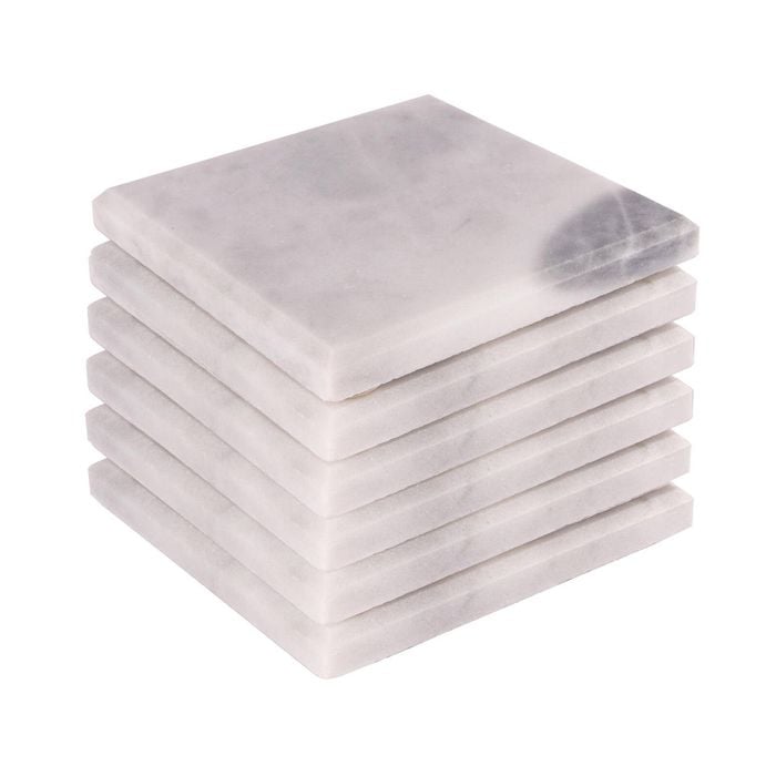 Argon Tableware 10cm Marble Coasters - Set Of 6 White Square Drink Dining Table Drinks Coaster Reusable Drinking Glass Mats