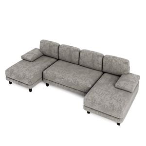 Ufurniture 280cm U-shape 4 Seater Sectional Sofa Couch W/ 2 Chaises Chenille Upholstered Futon Couch Recliner Light Grey