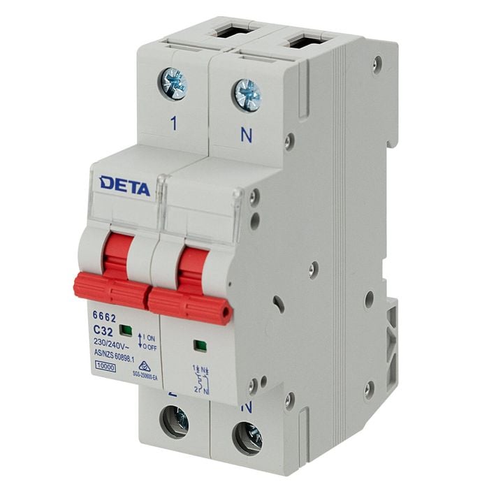 DETA 32A Single Phase MCB 1P+N C Curve 10kA