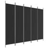 vidaXL 5-Panel Room Divider Black Fabric Privacy Screen Room Separator Folding