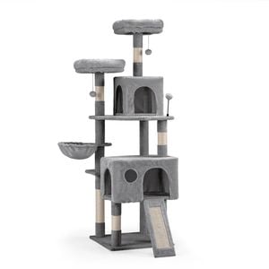 Petzly Cat Tree Tower Scratching Post Scratcher Condo House Bed 164cm Beige/grey