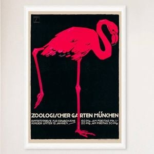 Galrie Munich Zoo Vintage Pink Flamingo Poster by Ludwig Holhwein for Home Decor, White Frame, A0 84 x 119cm (33 x 47inch)