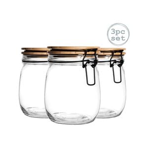 Argon Tableware 3 Piece Storage Jar with Wooden Lid Set - Round - 750ml
