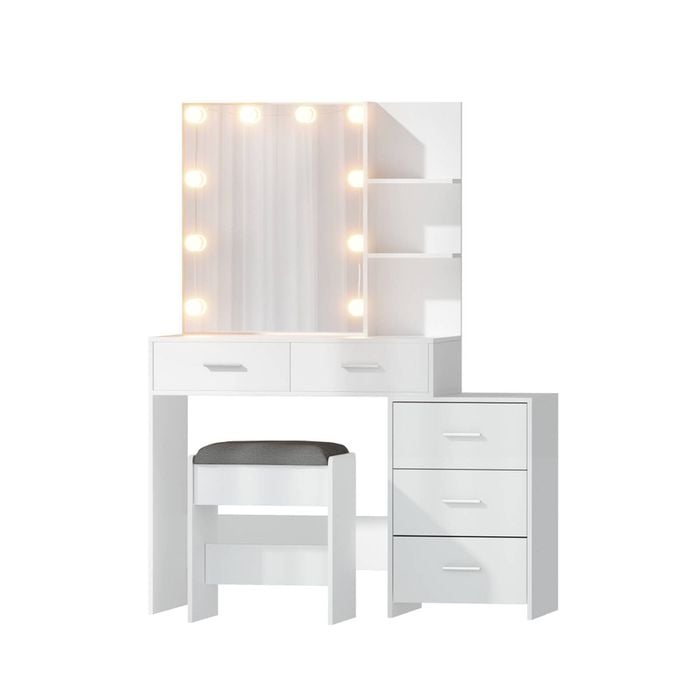 Artiss Dressing Table Set Stool 10 Led Bulbs Wood