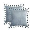 Catzon 2 Pcs Boho Velvet Throw Pillow Covers with Tassels for Couch Bed 45X45cm-Water Blue