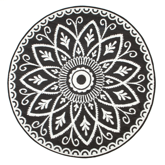 Fab Habitat 180cm  Black And White Benaras Floral Recycled Plastic Reversible Outdoor Rug