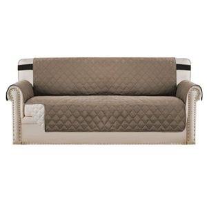 Smarcute 4 Seater Quilted Reversible Sofa Cover with Straps Taupe