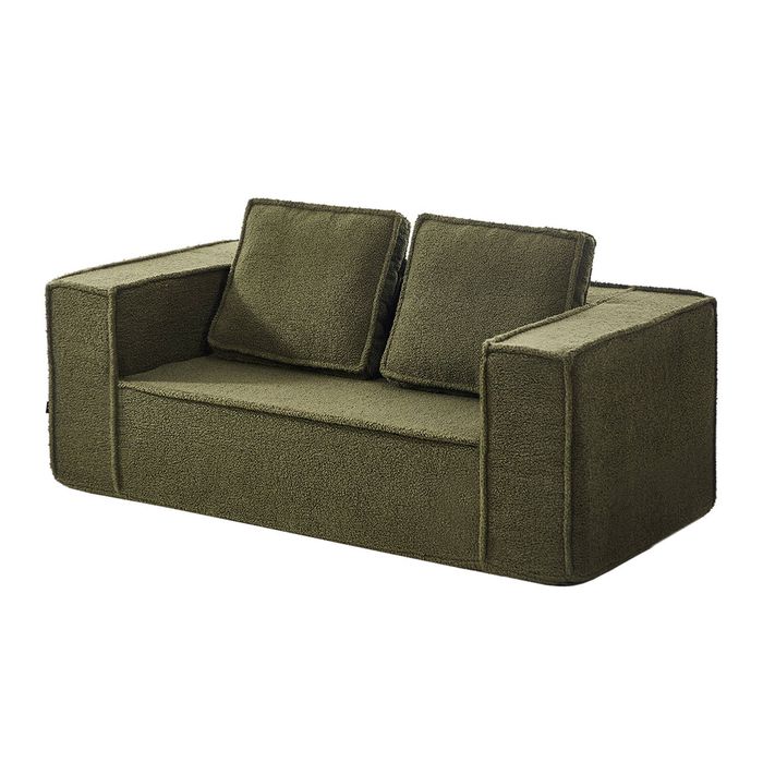 Oikiture 2-Seater Compressed Kids Sofa Sherpa Boucle Green