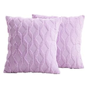 Catzon 2 Pcs Faux Wool Throw Pillow Covers Farmhouse Couch Pillowcases 50X50cm-Light Purple