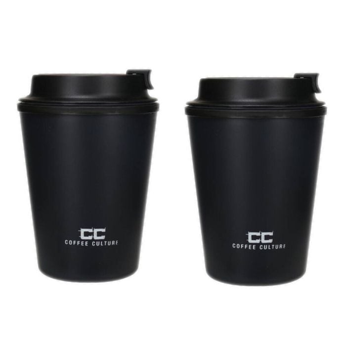 2PK Coffee Culture Eco Double Wall 350ml Reusable Beverage Travel Cup Onyx Black