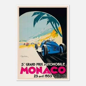 Galrie Monaco Grand Prix 1933 Vintage Racing Poster - Perfect for Home Decor, Poster Only, A2 42 x 60cm (16 x 24inch)
