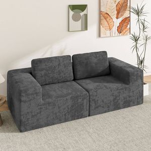 Advwin 190cm Loveseat Sofa Chenille Fabric Modern Modular Sectional Couch No Assembly Foam Modular Sofa Deep Grey