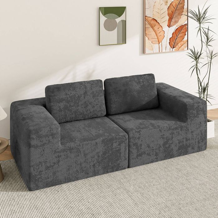 Advwin 190cm Loveseat Sofa Chenille Fabric Modern Modular Sectional Couch No Assembly Foam Modular Sofa Deep Grey