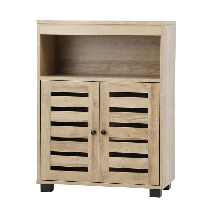 Oikiture Buffet Sideboard Shoe Storage Cabinet Slatted Doors Natural