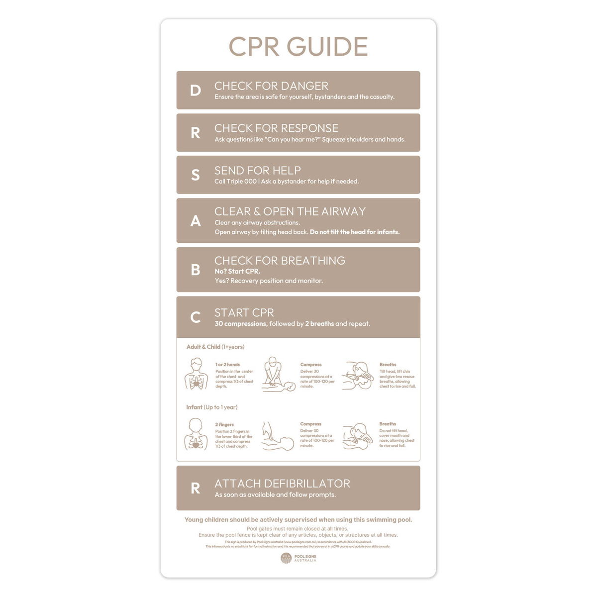 Pool Signs Australia Pool Safety CPR Sign - Dune Gold - Bunnings Australia