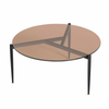 P&P Brown Tinted Round Amber Glass Coffee Table With Slim Black Legs & Gold-Tip Feet – Modern Design