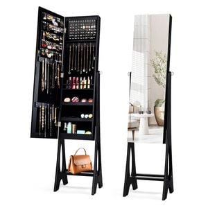 Costway Rotatable Jewellery Storage Armoire Full-Length Mirror Cabinet Black