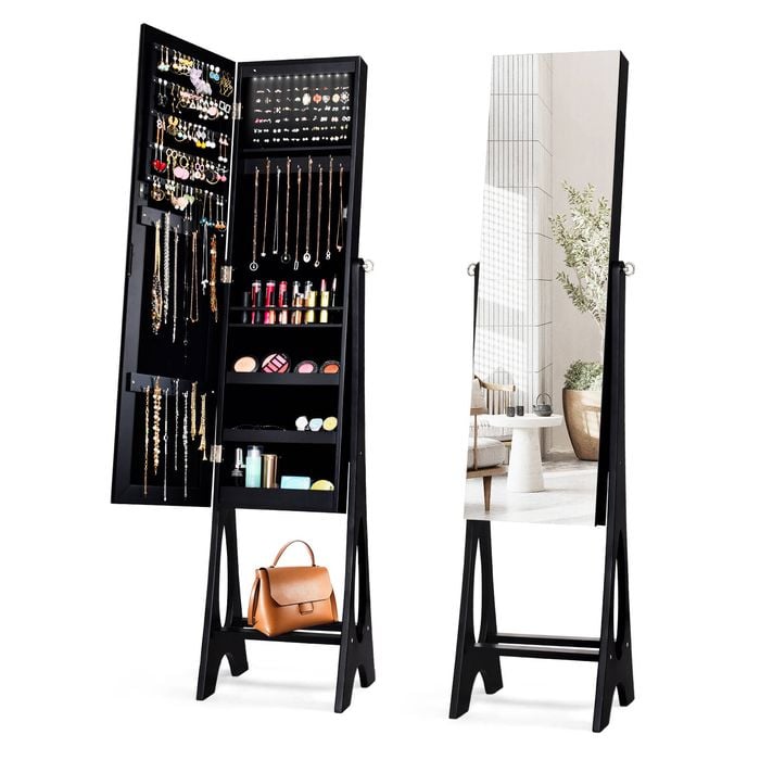 Costway Rotatable Jewellery Storage Armoire Full-Length Mirror Cabinet Black
