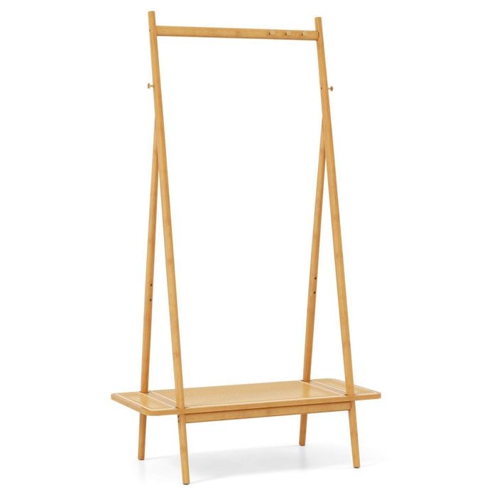 Costway Bamboo Clothes Rack Garment Stand Coat Hanger Natural ...