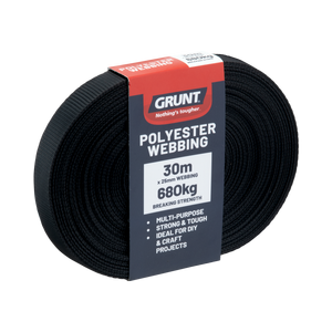 GRUNT 25mm x 30m Black Poly Webbing