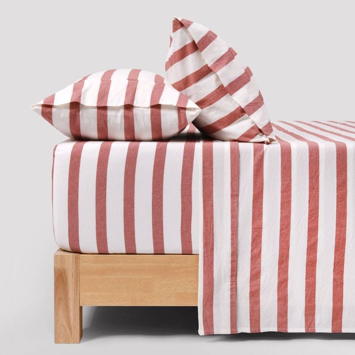 Dreamaker Cove Washed Cotton Yarn Dyed Wide Stripe Sheet Set Rust King