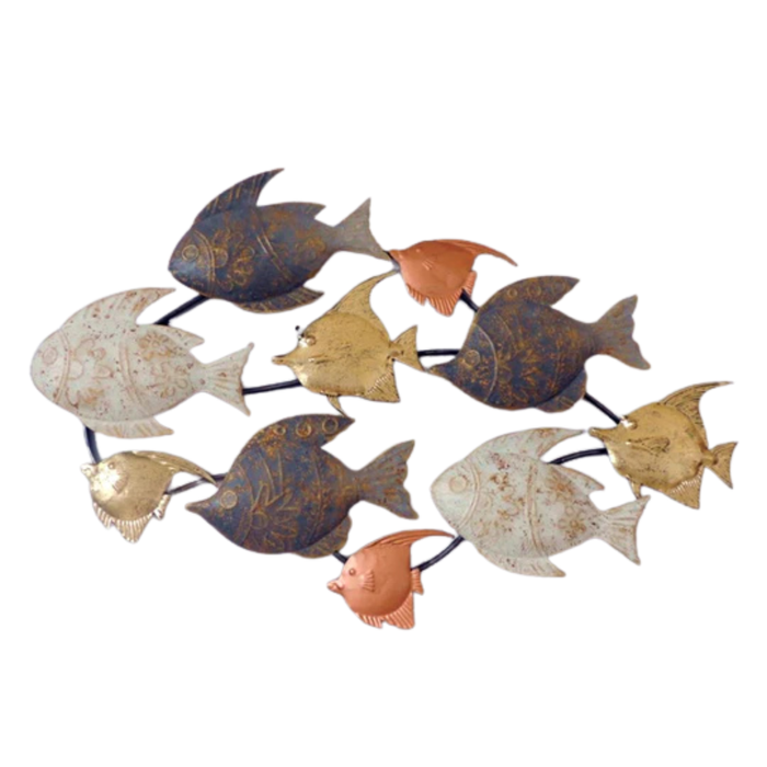 P&P Silver School of Fish Metal Wall Decor with Sturdy Frame and Coastal Ocean-Inspired Design
