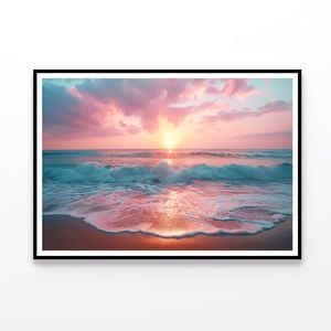 Sunset over a Pink Sandy Beach  Print 100% Australian Made 90x60cm  (Poster)