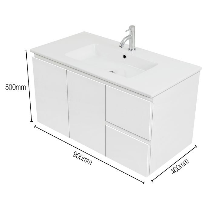 CIBO 900mm White Tonic Wall Hung Bathroom Vanity