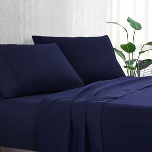 Luxton Pure Soft Plain Color 1000TC Bed Sheet Set (Navy Blue, King Single)