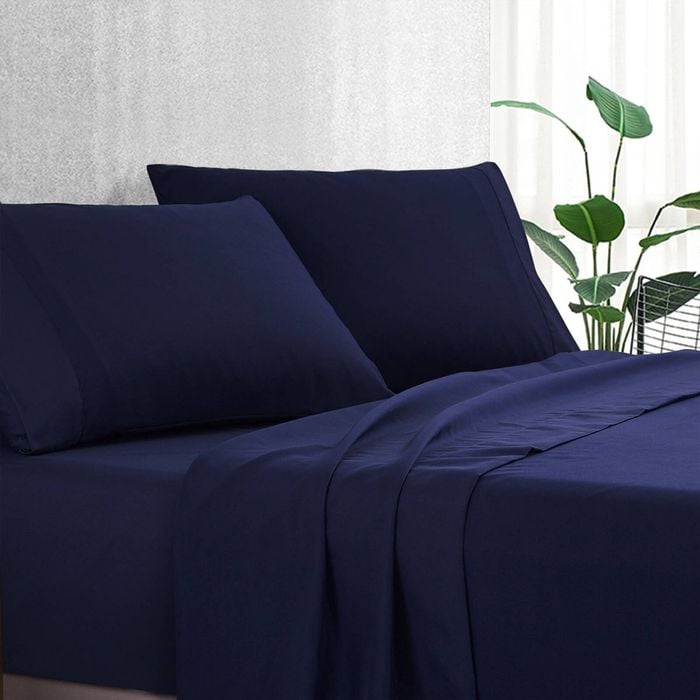 Luxton Pure Soft Plain Color 1000TC Bed Sheet Set (Navy Blue, King Single)