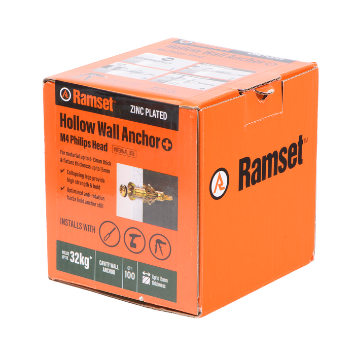 Ramset Hollow Wall Anchor Plus Zinc 8 - 13mm 100 Pack