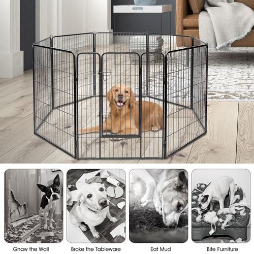 Costway 8 Panel Dog Fence Metal Folding Pet Enclosure 100cm Bunnings Australia