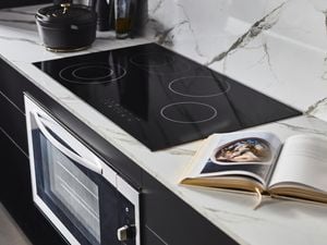 Stovetop with marble bench.