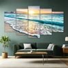 Azure Horizon: 5-panel Multi-depth Sunset Beach Canvas Art Set