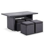 Wicker Dining Coffee Table with 4 Stowaway Ottomans Charcoal - Denim Grey