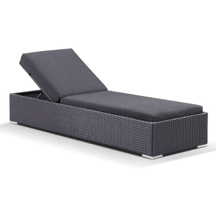 Outdoor Breeze Wicker Adjustable Single Sun Lounge - Charcoal with Denim