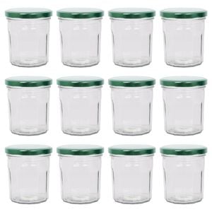Argon Tableware Glass Jam Jars with Green Lids - 250ml - Pack of 12