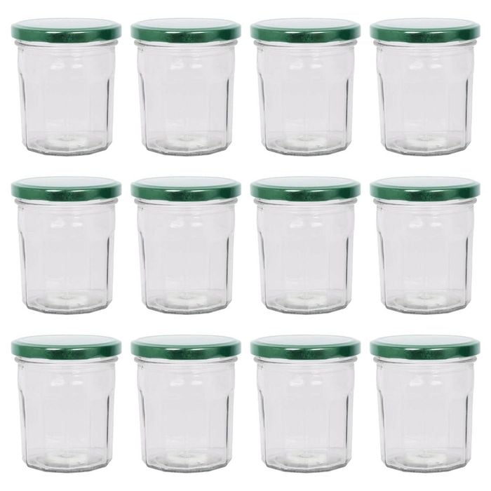 Argon Tableware Glass Jam Jars with Green Lids - 250ml - Pack of 12