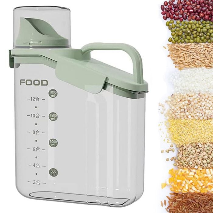 Catzon 1.8L Cereal Storage Container with Pouring Spout for Rice Nuts Beans-Green