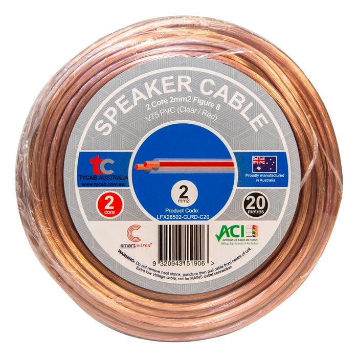 Tycab Cables 2.0mm² x 20m Clear/Red 2 Core Super Speaker Cable