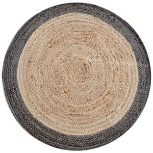 Tribal Round Jute Rug-Ripple 1107-Natural/Turquoise-100x100cm