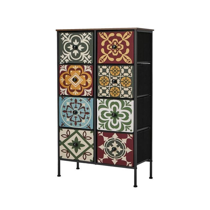 Oikiture 8 Chest Of Drawers Retro Tallboy Dresser Multi-Storage Foldable Fabric