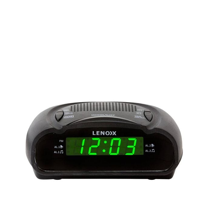 Lenoxx AM/FM Alarm Clock & Radio w/ Green LED Time Numbering